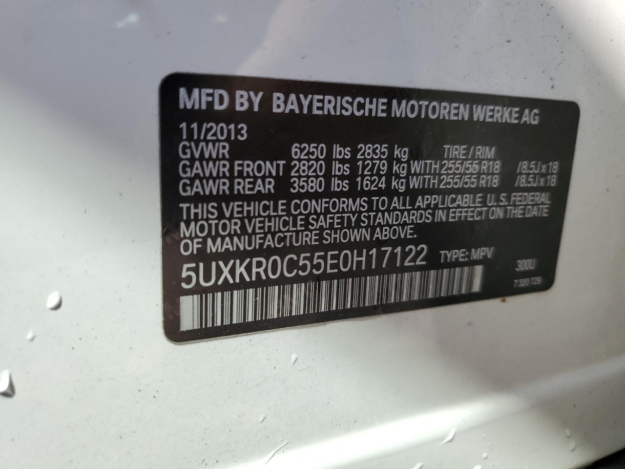 2014 BMW X5 xDrive35I VIN: 5UXKR0C55E0H17122 Lot: 59796194