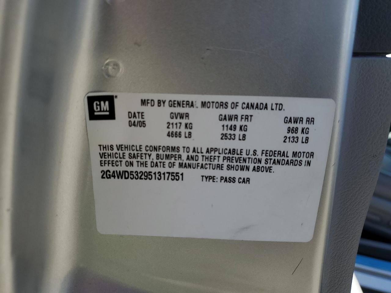 2005 Buick Lacrosse Cxl VIN: 2G4WD532951317551 Lot: 64112484