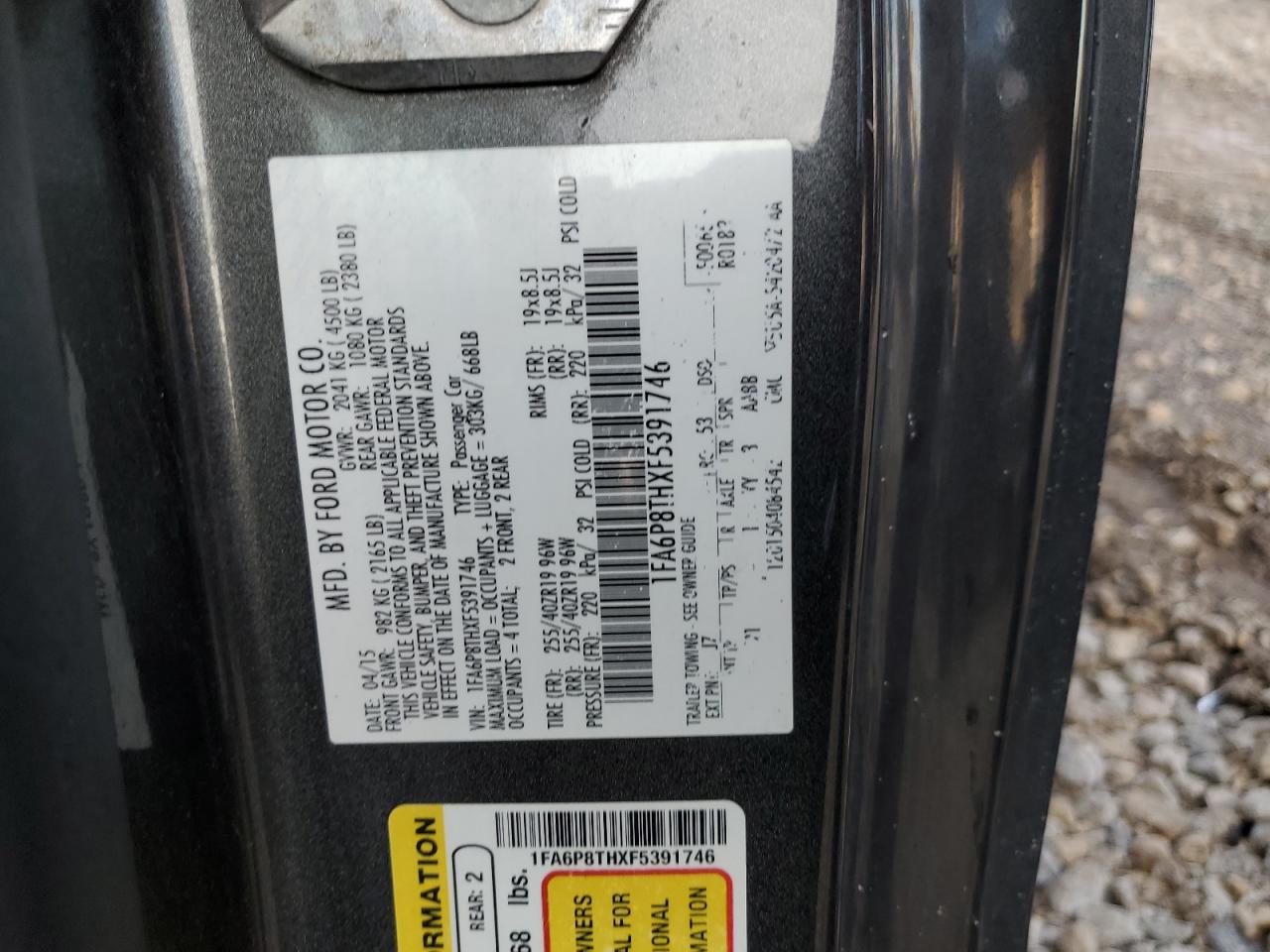 2015 Ford Mustang VIN: 1FA6P8THXF5391746 Lot: 63498024