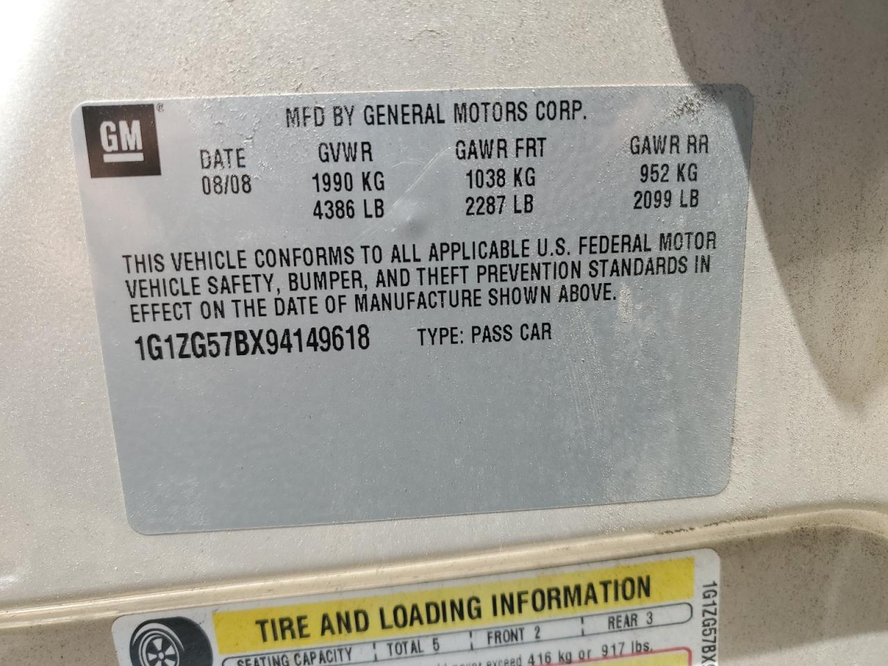 2009 Chevrolet Malibu Ls VIN: 1G1ZG57BX94149618 Lot: 63755194