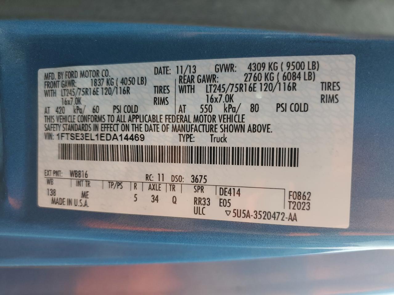 2014 Ford Econoline E350 Super Duty Van VIN: 1FTSE3EL1EDA14469 Lot: 63597744