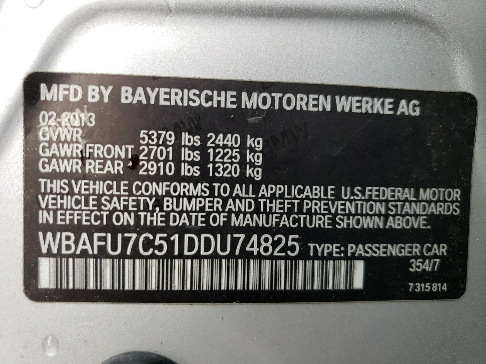 WBAFU7C51DDU74825 2013 BMW 535 Xi