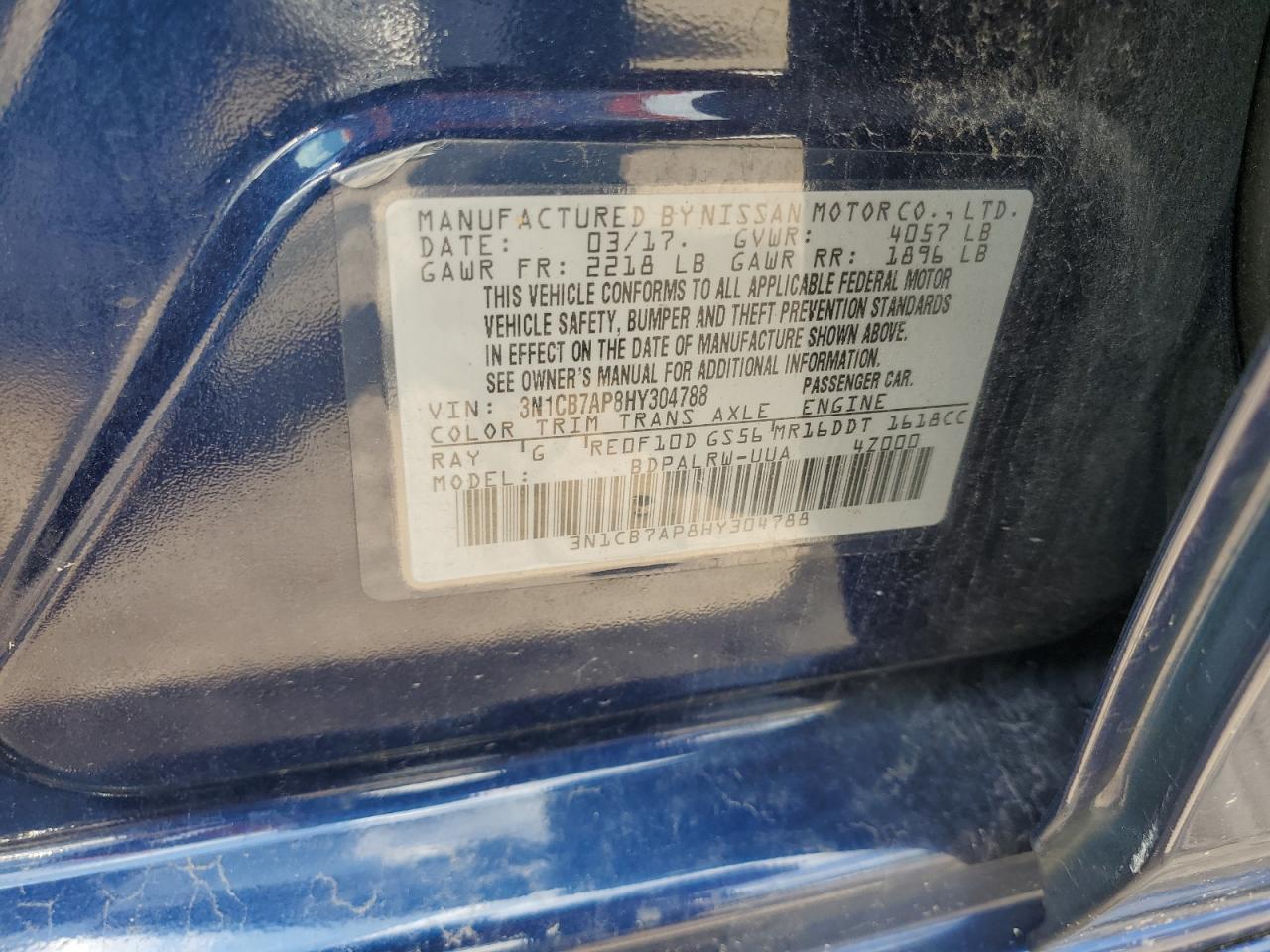 2017 Nissan Sentra Sr Turbo VIN: 3N1CB7AP8HY304788 Lot: 62721304