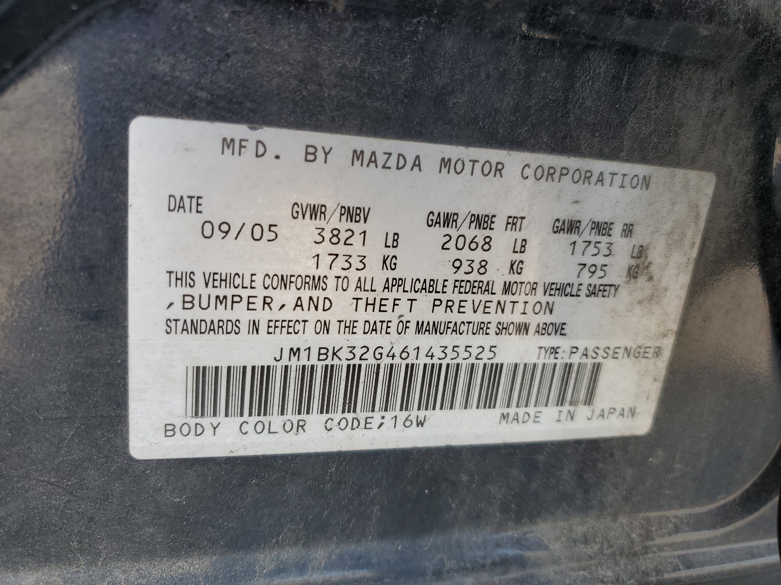 JM1BK32G461435525 2006 Mazda 3 I