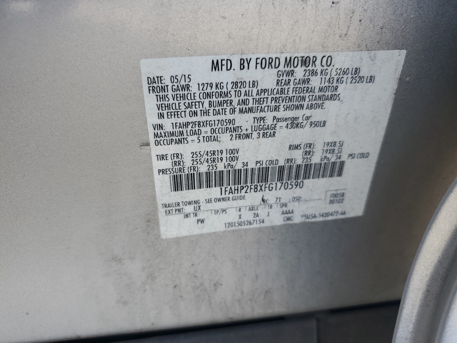 1FAHP2F8XFG170590 2015 Ford Taurus Limited