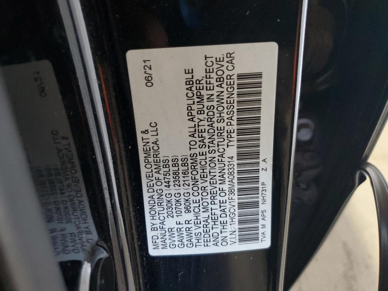 2021 Honda Accord Sport VIN: 1HGCV1F38MA083314 Lot: 67868064