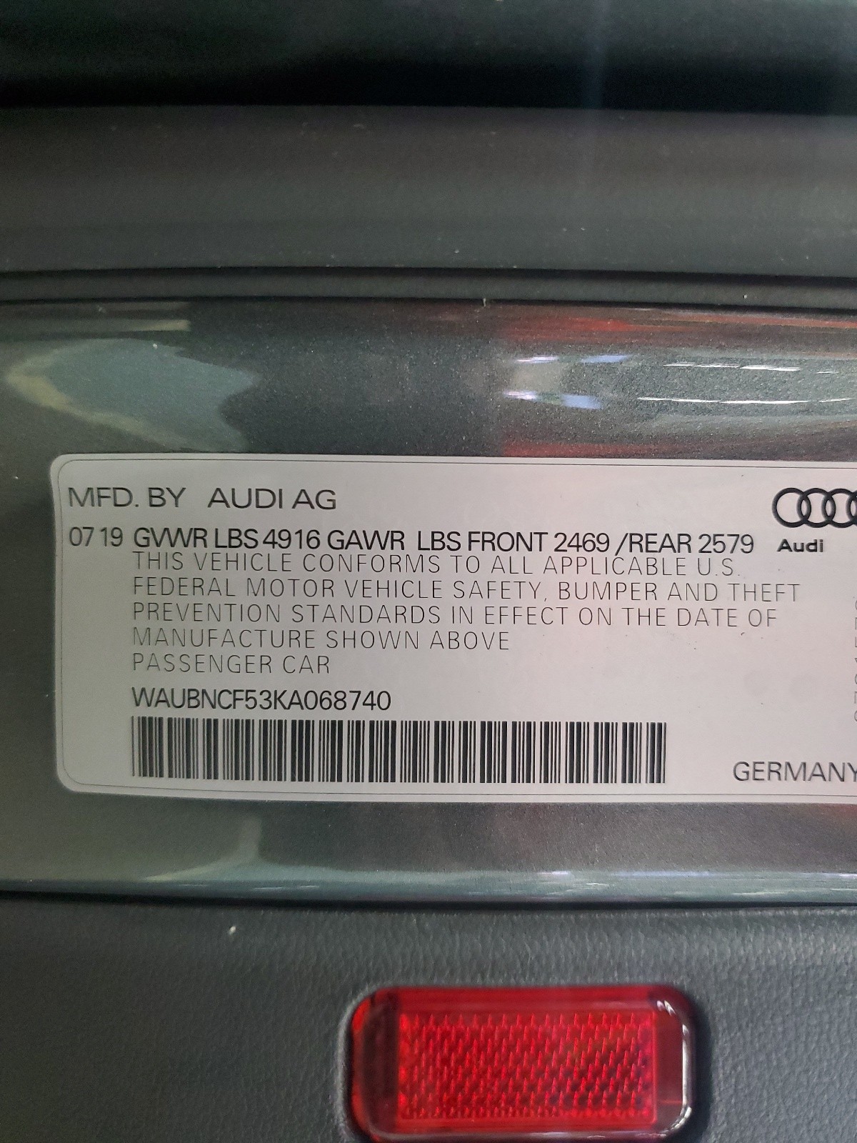 WAUBNCF53KA068740 2019 Audi A5 Premium Plus