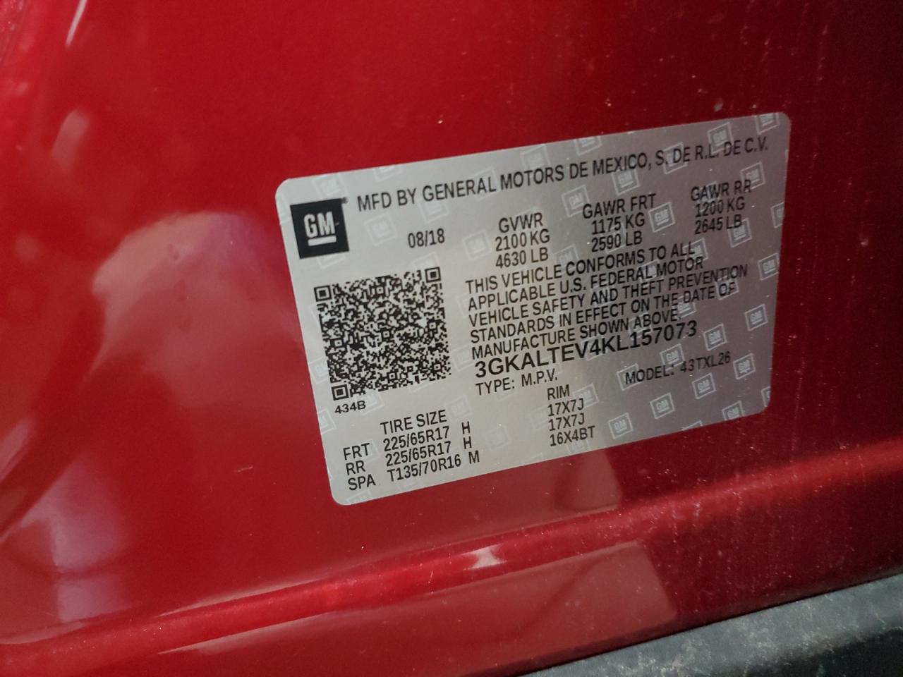 2019 GMC Terrain Sle VIN: 3GKALTEV4KL157073 Lot: 65227724