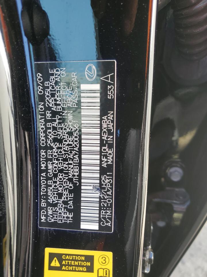 2010 Lexus Hs 250H VIN: JTHBB1BA7A2005361 Lot: 65490814