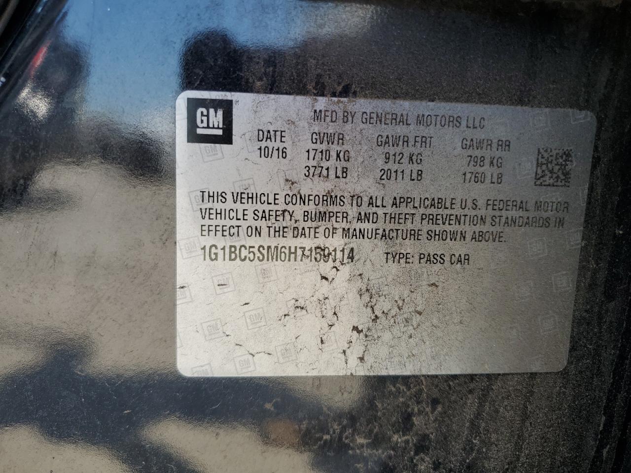 2017 Chevrolet Cruze Ls VIN: 1G1BC5SM6H7159114 Lot: 62521054