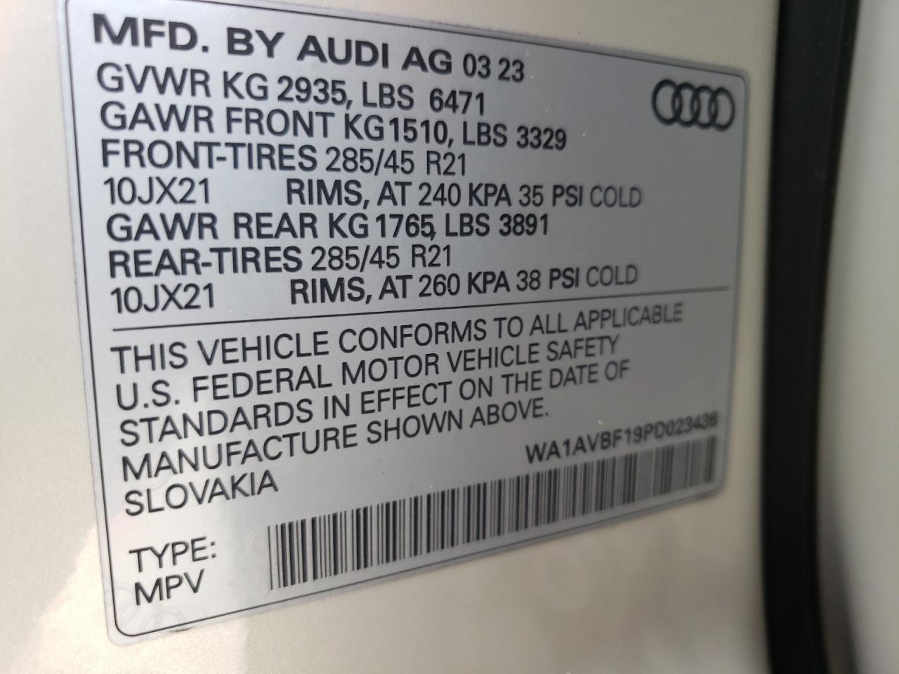 WA1AVBF19PD023436 2023 Audi Q8 Premium