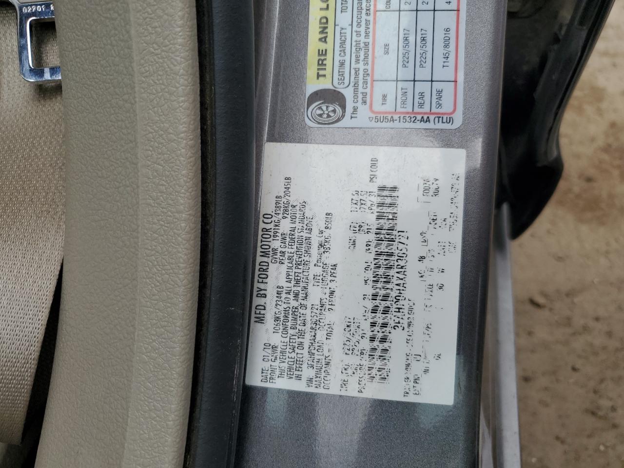 2010 Ford Fusion Se VIN: 3FAHP0HAXAR305721 Lot: 65378814