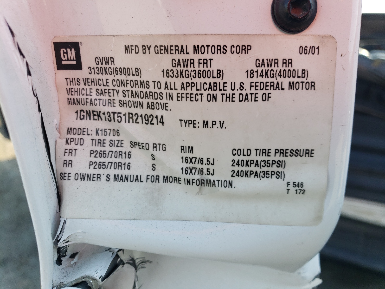 1GNEK13T51R219214 2001 Chevrolet Tahoe K1500