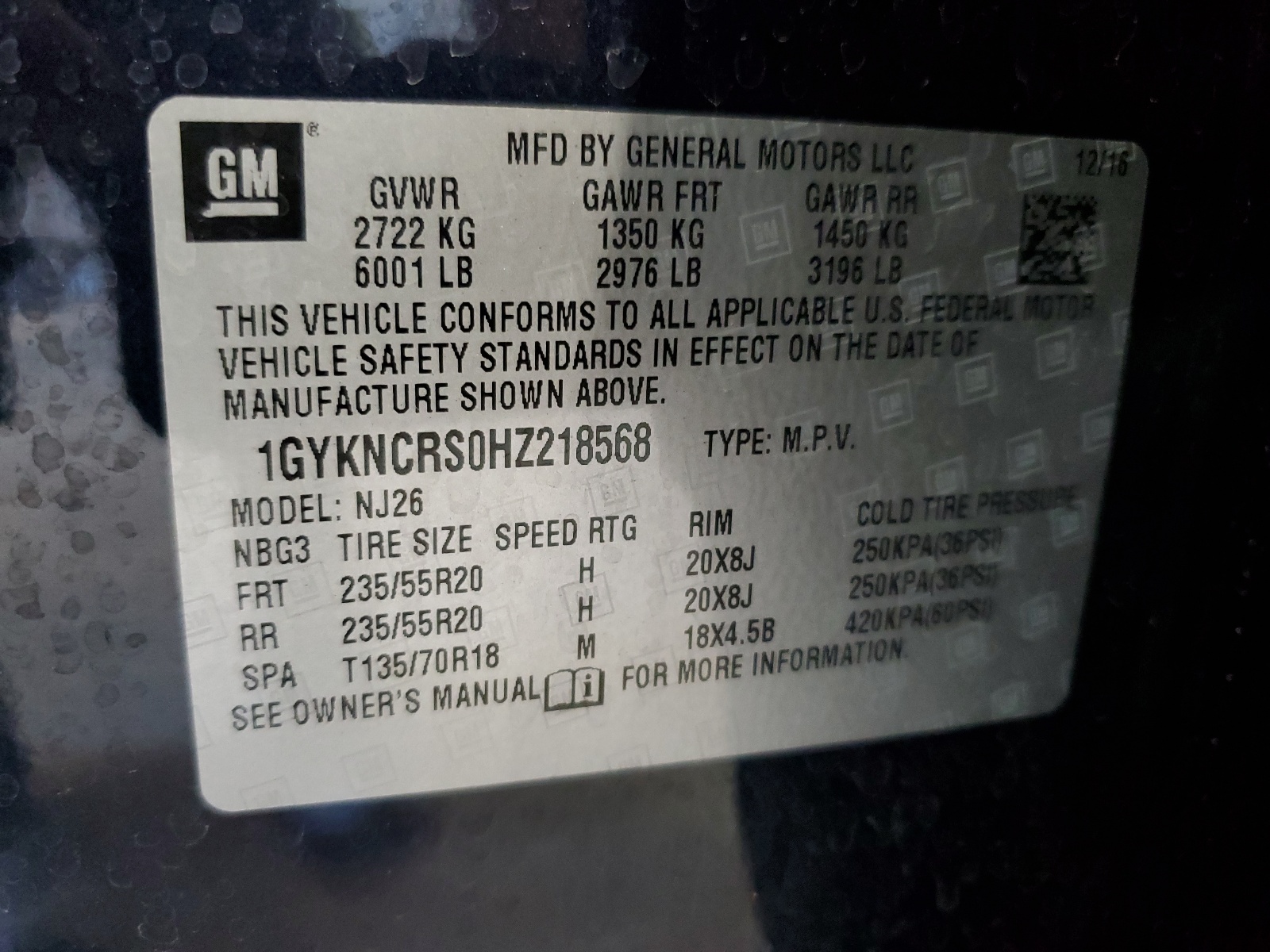 1GYKNCRS0HZ218568 2017 Cadillac Xt5 Premium Luxury