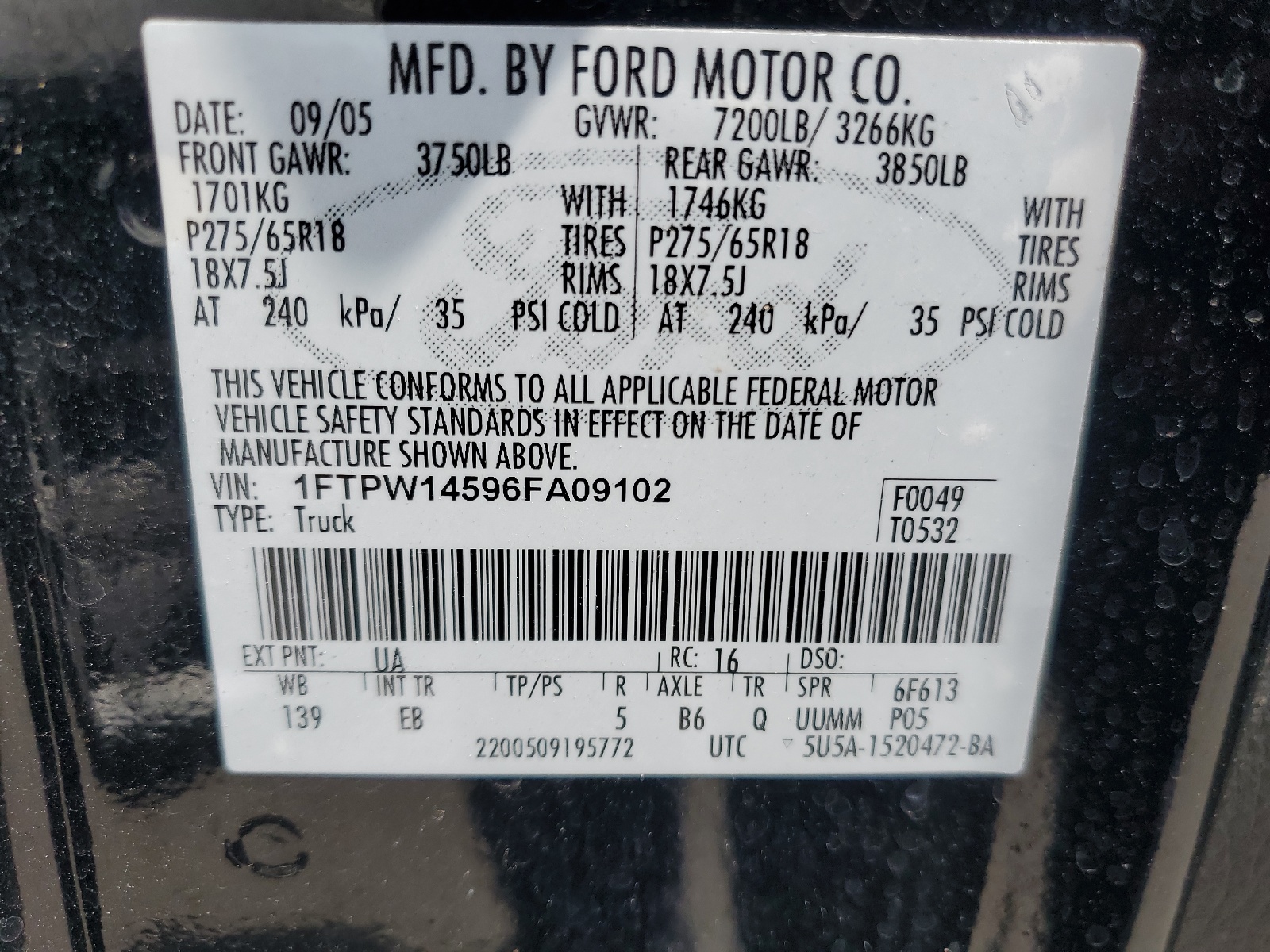 1FTPW14596FA09102 2006 Ford F150 Supercrew