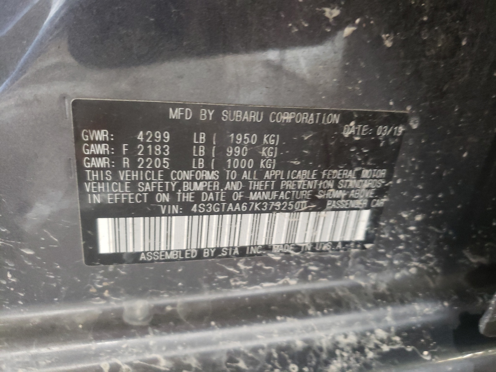 4S3GTAA67K3732500 2019 Subaru Impreza