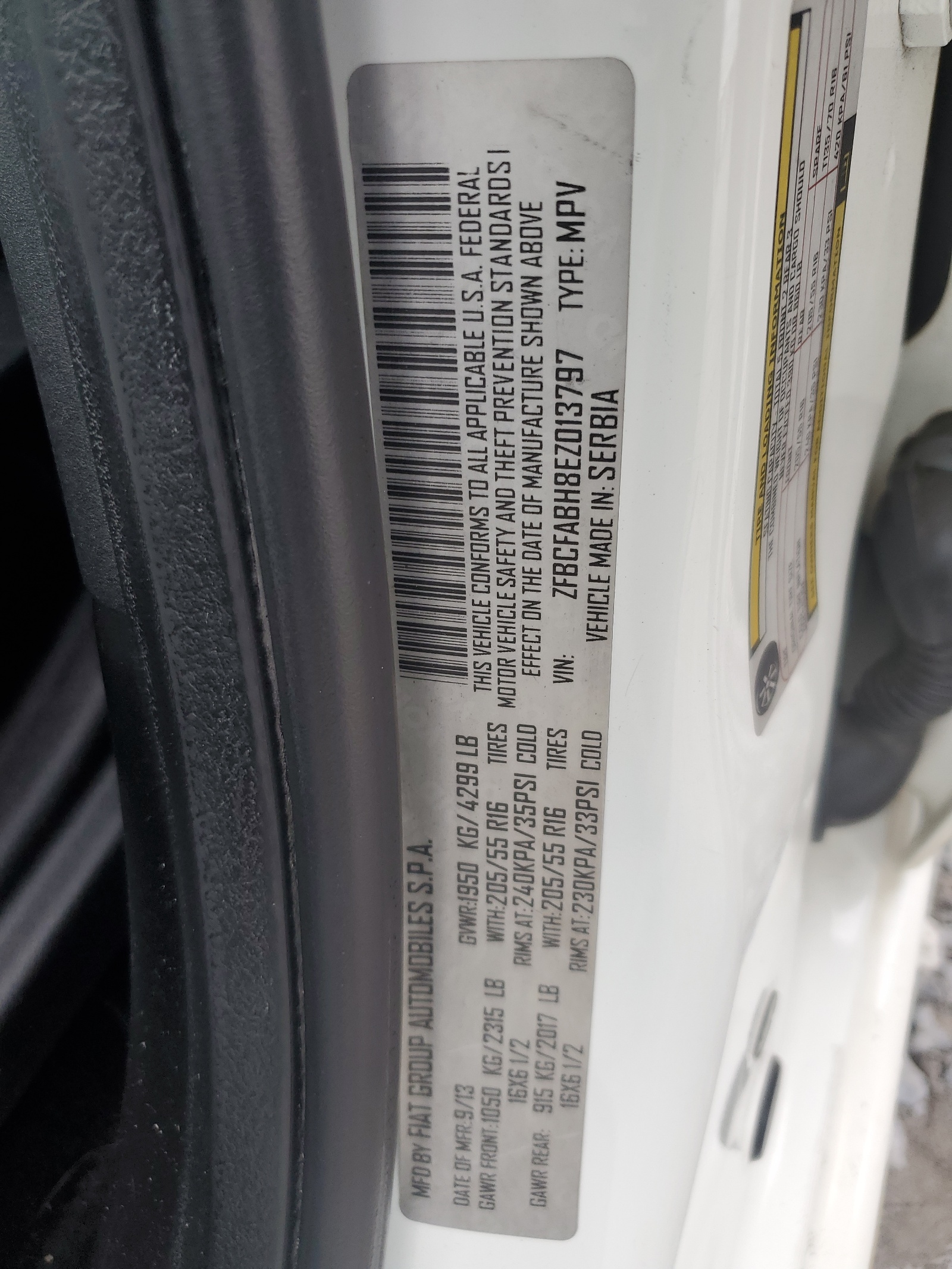 ZFBCFABH8EZ013797 2014 Fiat 500L Easy