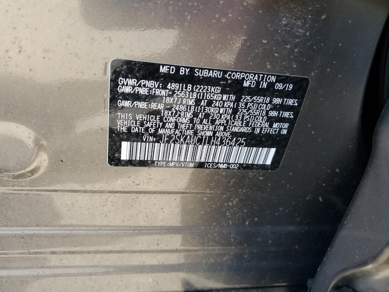 SUBARU FORESTER 2020 VIN JF2SKAUC1LH436425 zdjęcie 12
