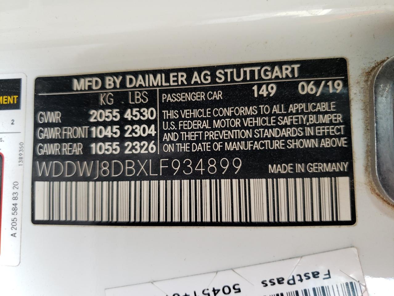 2020 Mercedes-Benz C 300 VIN: WDDWJ8DBXLF934899 Lot: 63855924