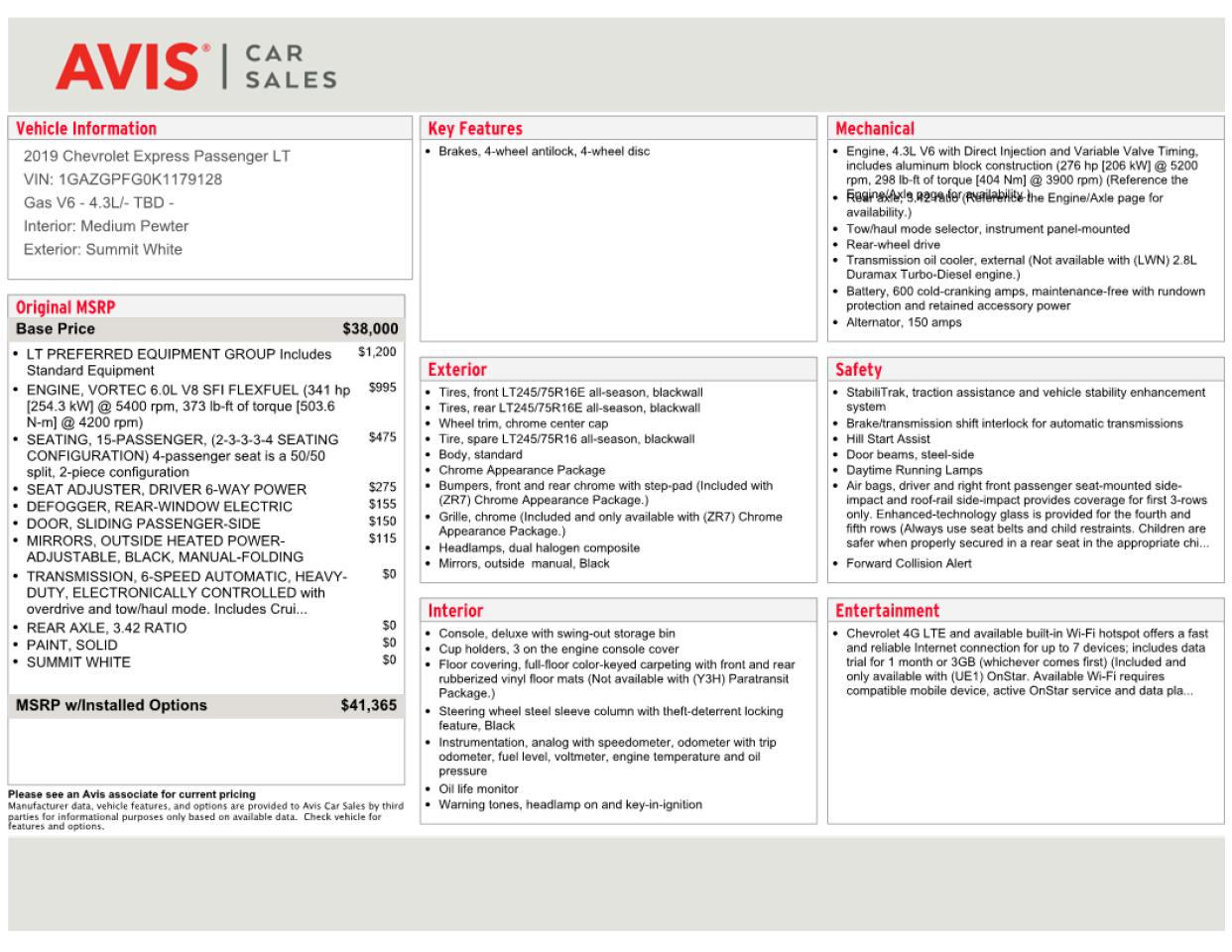 2019 Chevrolet Express G3500 Lt VIN: 1GAZGPFG0K1179128 Lot: 64675864