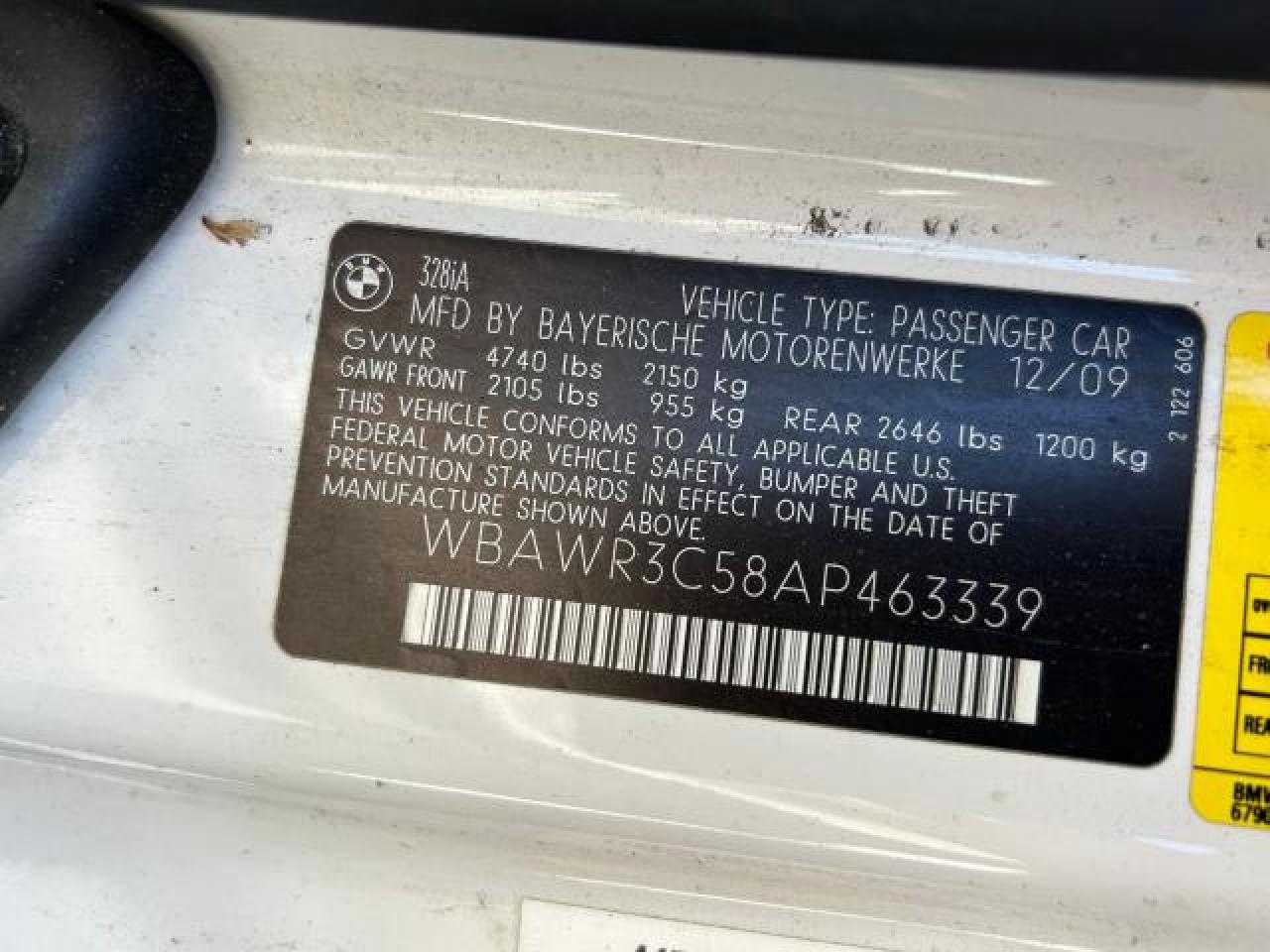 2010 BMW 328 I Sulev VIN: WBAWR3C58AP463339 Lot: 65248854