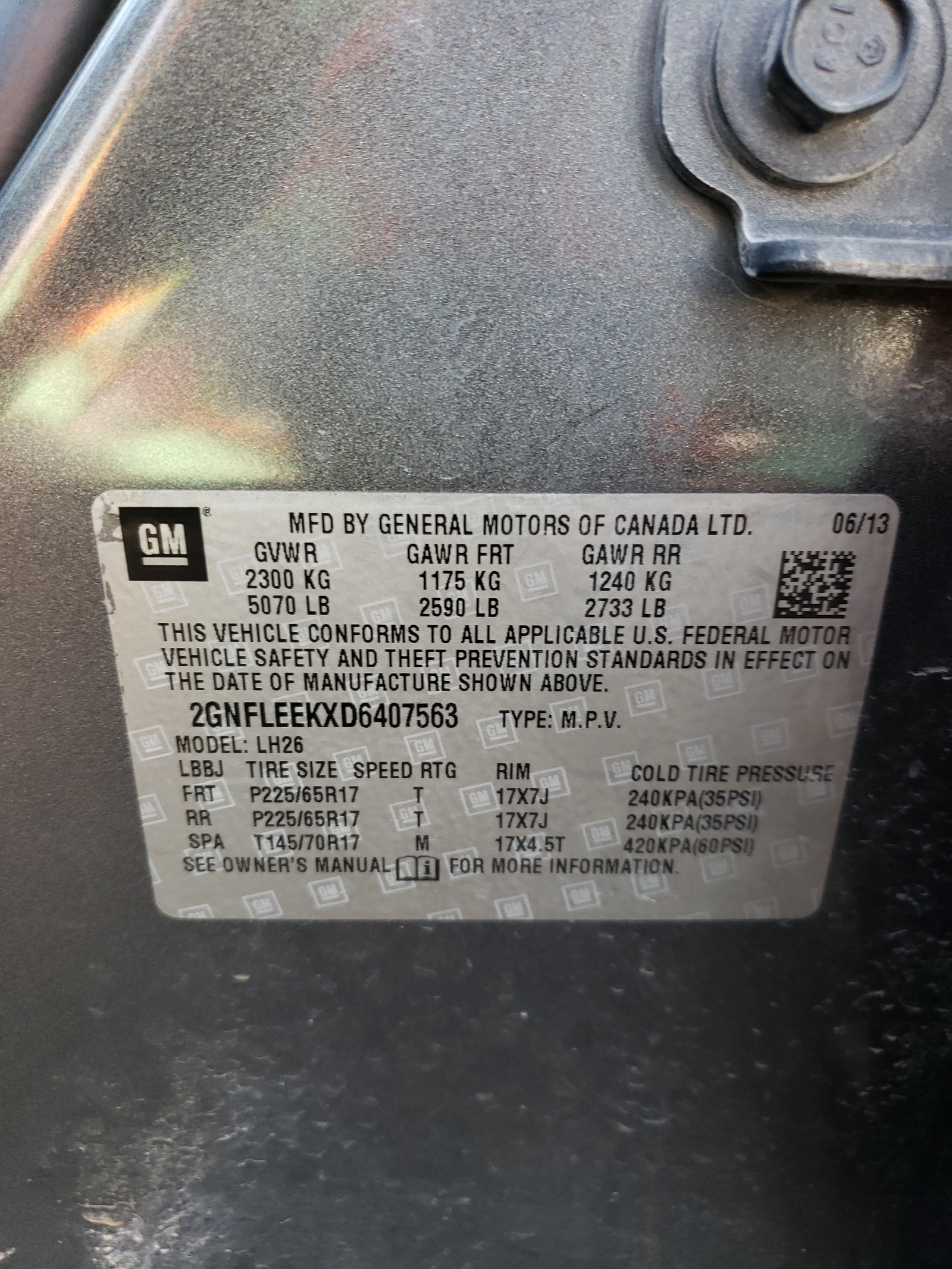 2GNFLEEKXD6407563 2013 Chevrolet Equinox Lt