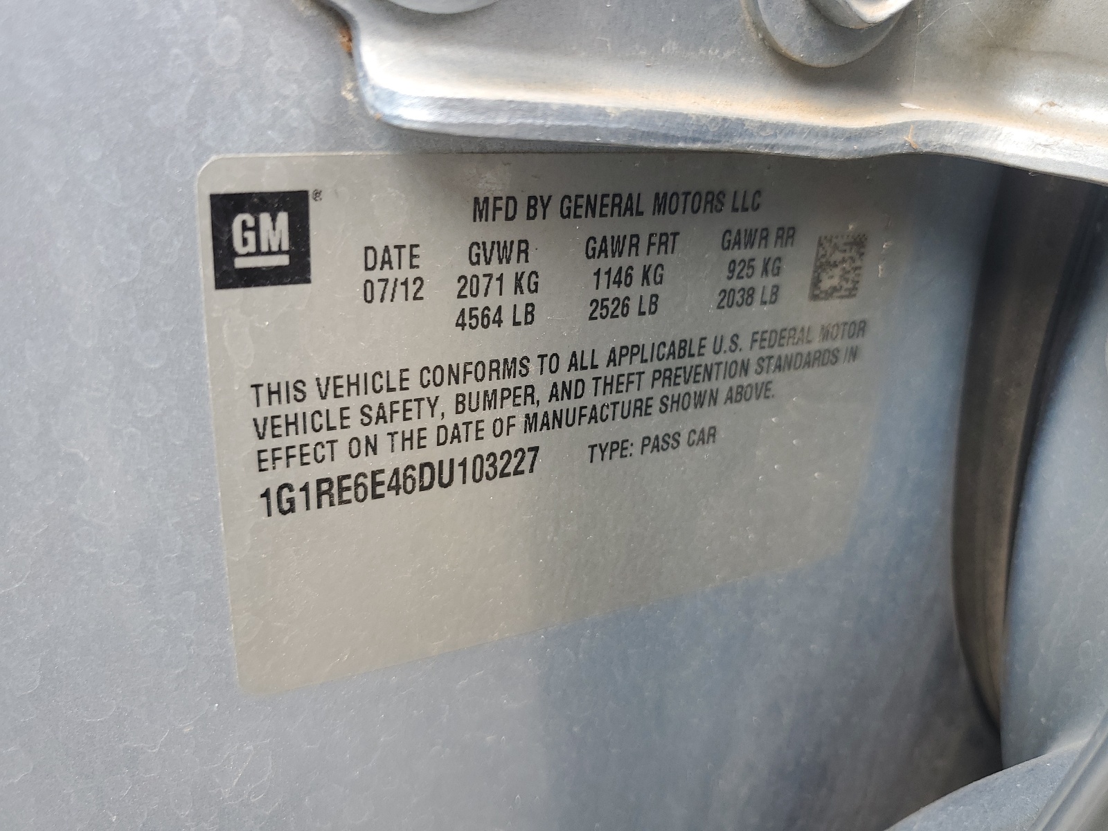 1G1RE6E46DU103227 2013 Chevrolet Volt