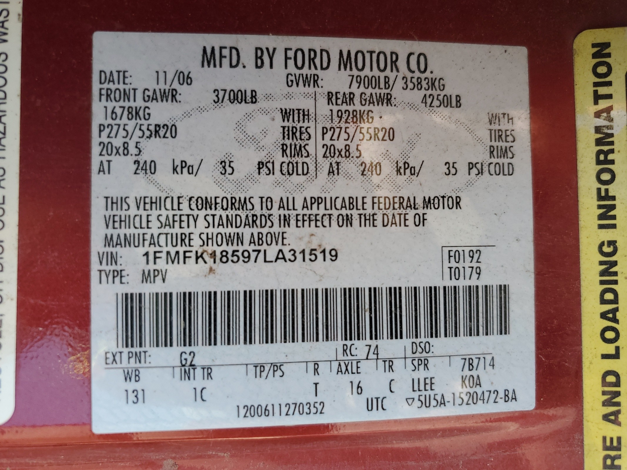 1FMFK18597LA31519 2007 Ford Expedition El Eddie Bauer