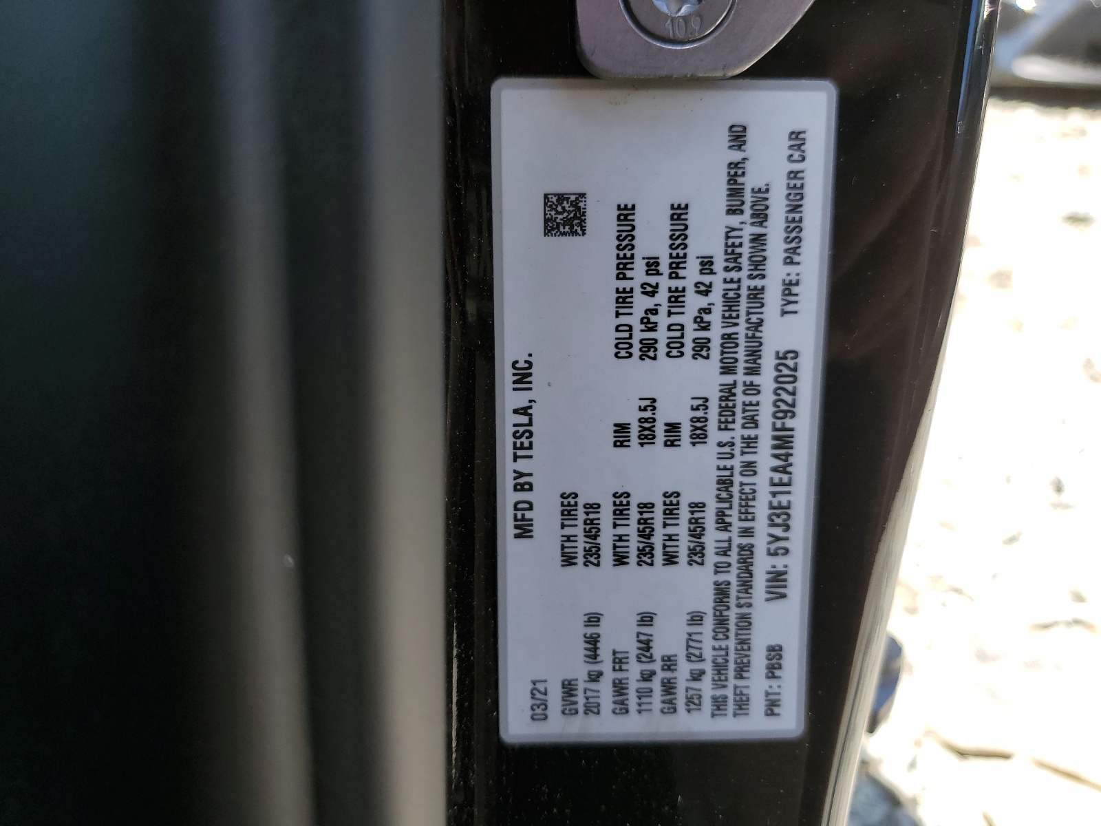 5YJ3E1EA4MF922025 2021 Tesla Model 3