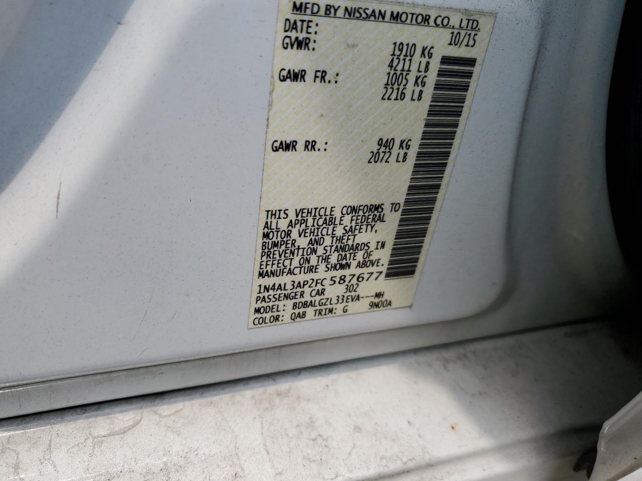 1N4AL3AP2FC587677 2015 Nissan Altima 2.5