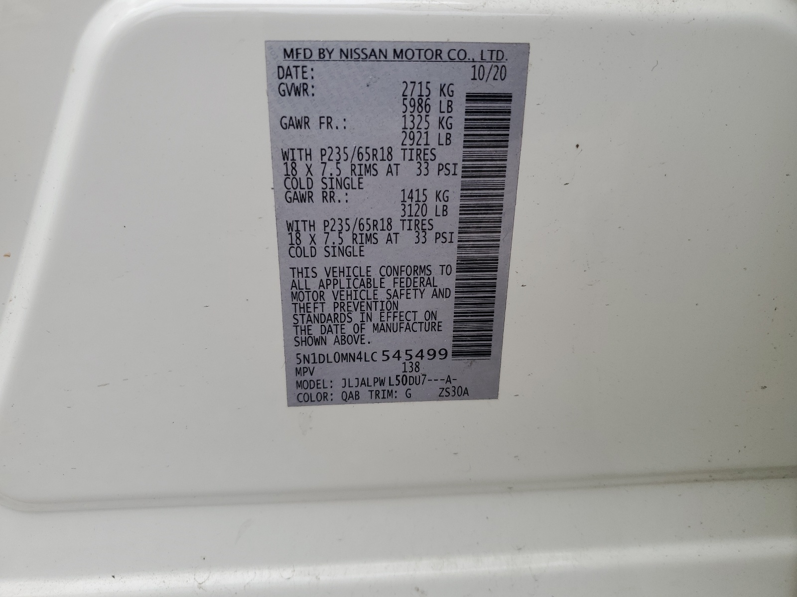 5N1DL0MN4LC545499 2020 Infiniti Qx60 Luxe