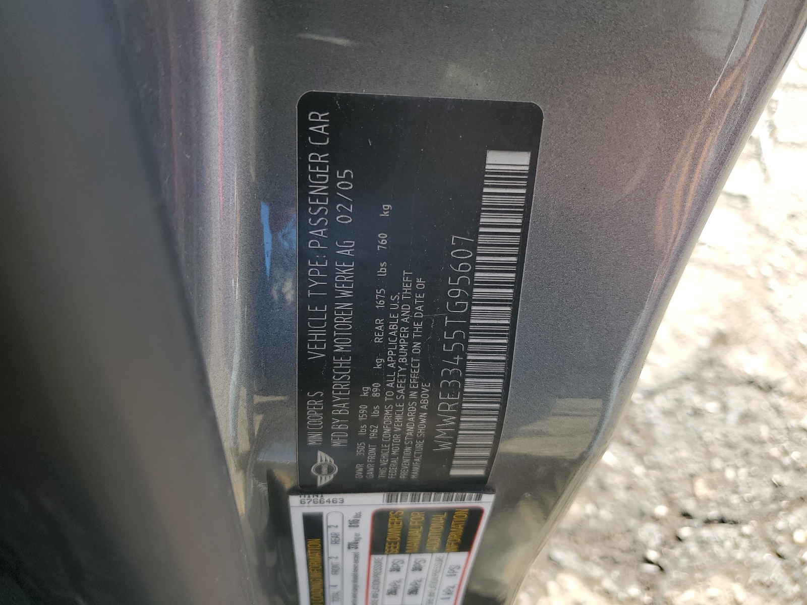 WMWRE33455TG95607 2005 Mini Cooper S