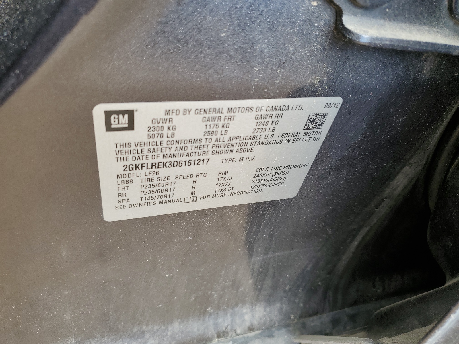 2GKFLREK3D6161217 2013 GMC Terrain Sle