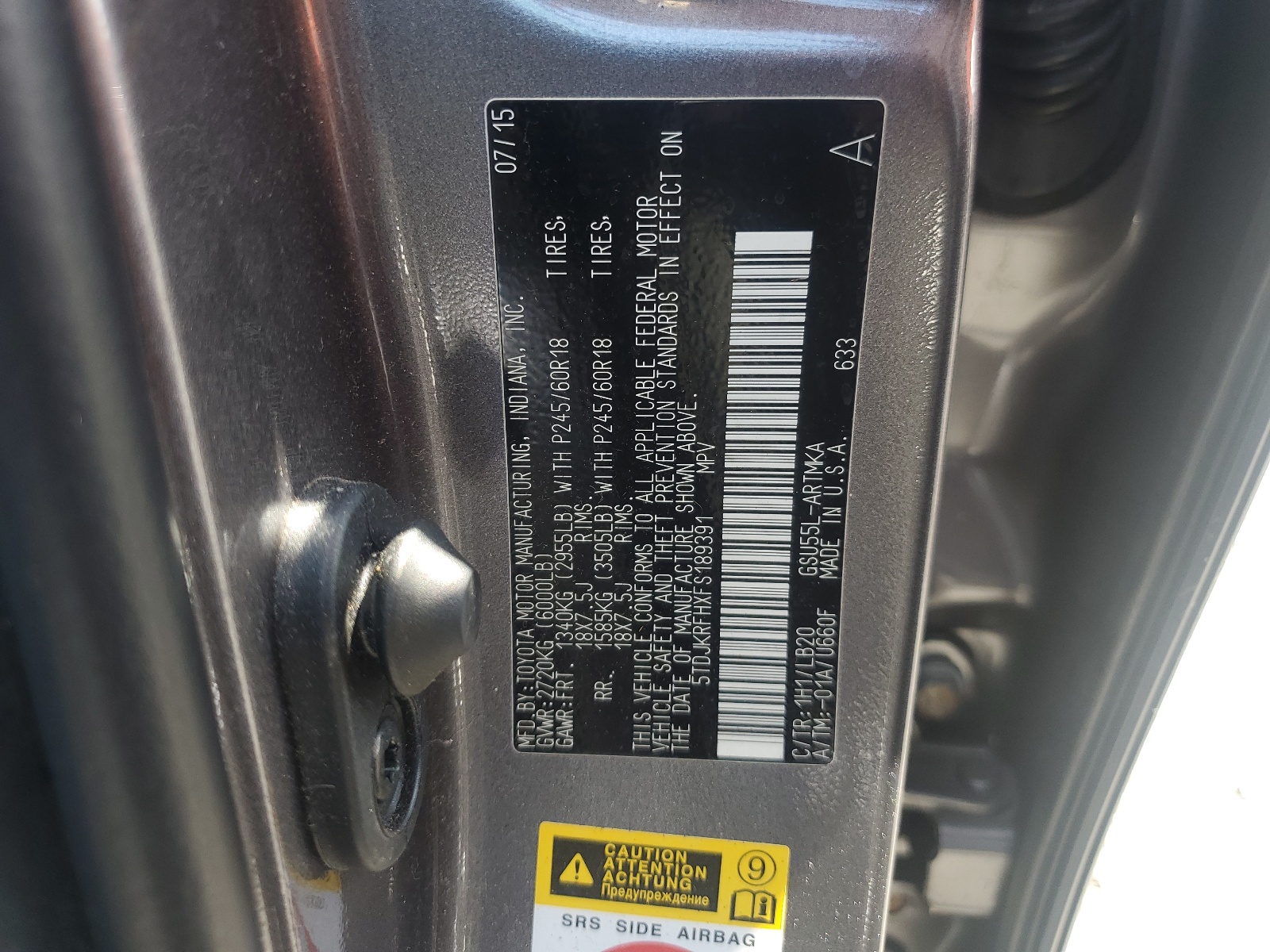 5TDJKRFHXFS189391 2015 Toyota Highlander Xle