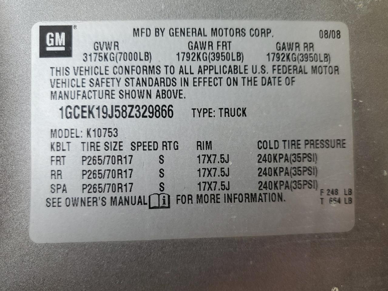 1GCEK19J58Z329866 2008 Chevrolet Silverado K1500