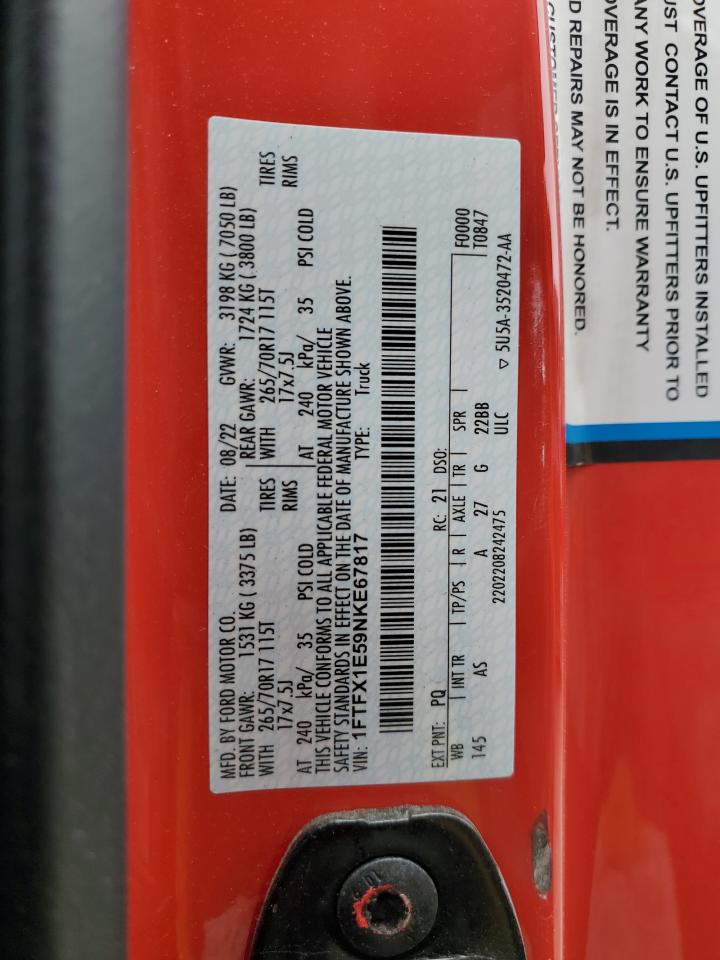 2022 Ford F150 Super Cab VIN: 1FTFX1E59NKE67817 Lot: 64619054