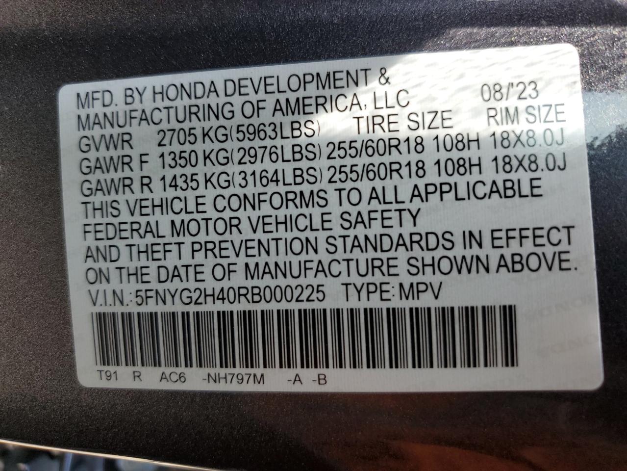 5FNYG2H40RB000225 2024 Honda Pilot Exl