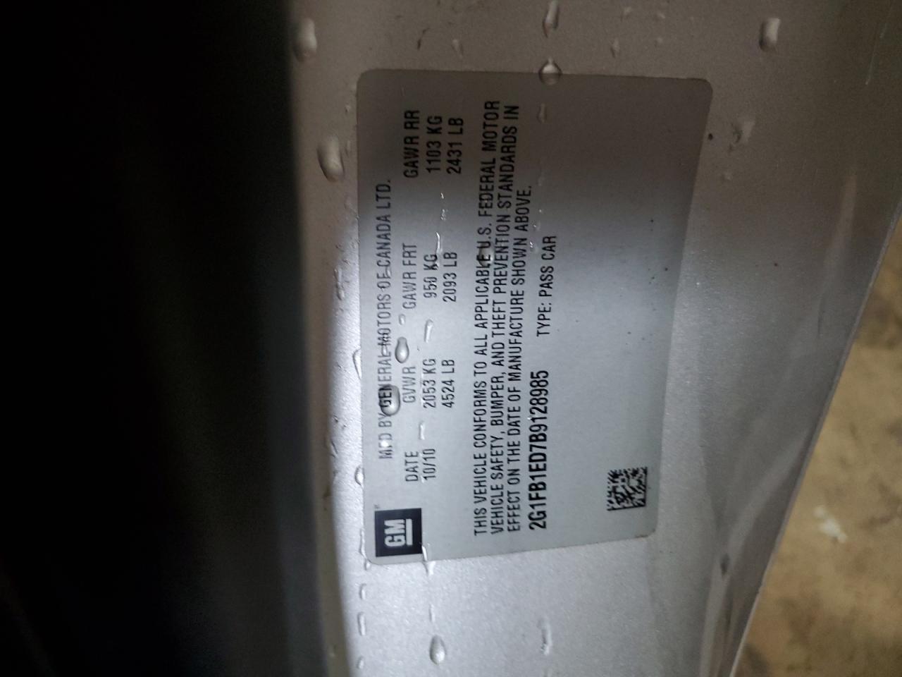 2011 Chevrolet Camaro Lt VIN: 2G1FB1ED7B9128985 Lot: 65123514