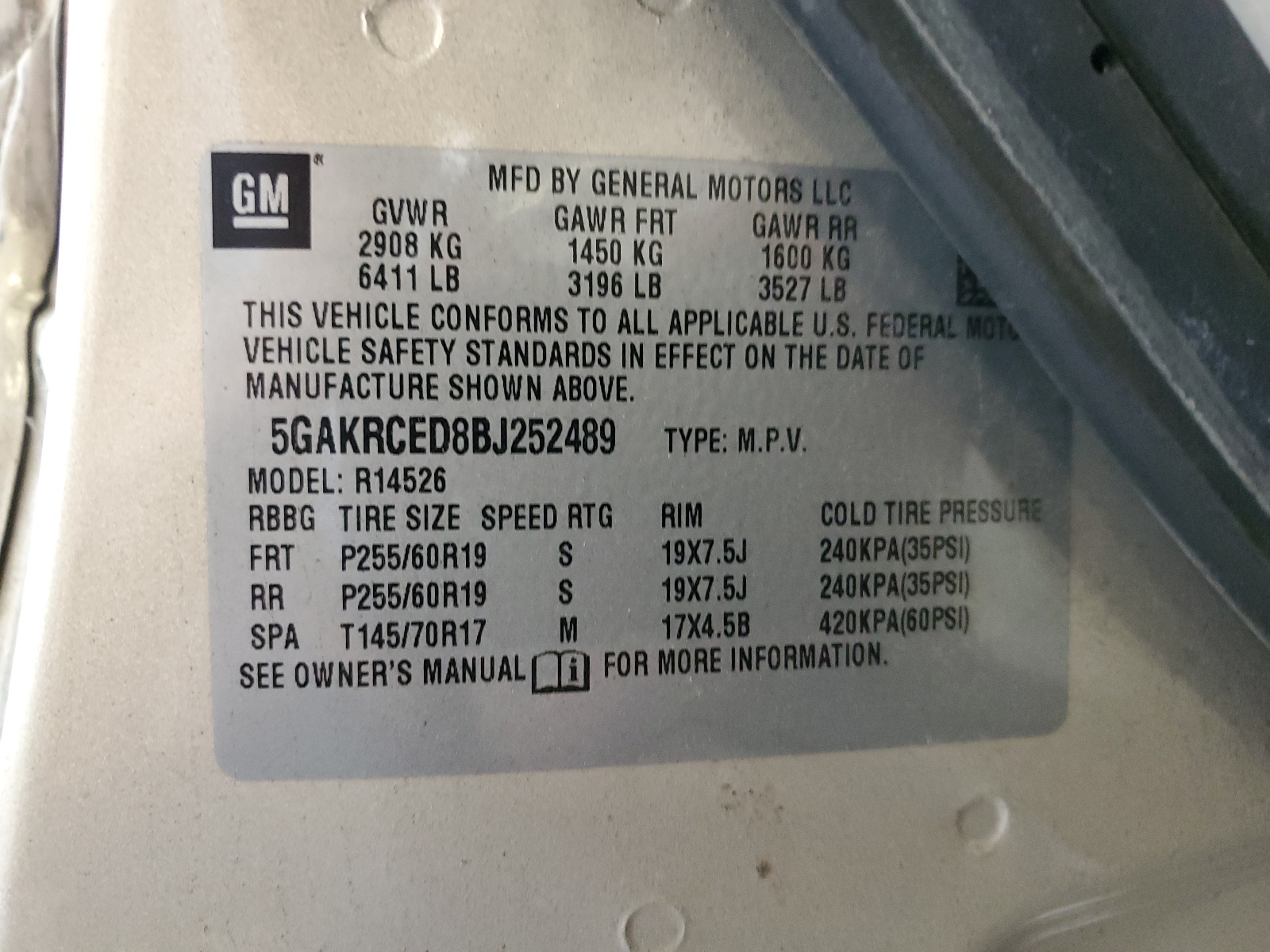 5GAKRCED8BJ252489 2011 Buick Enclave Cxl