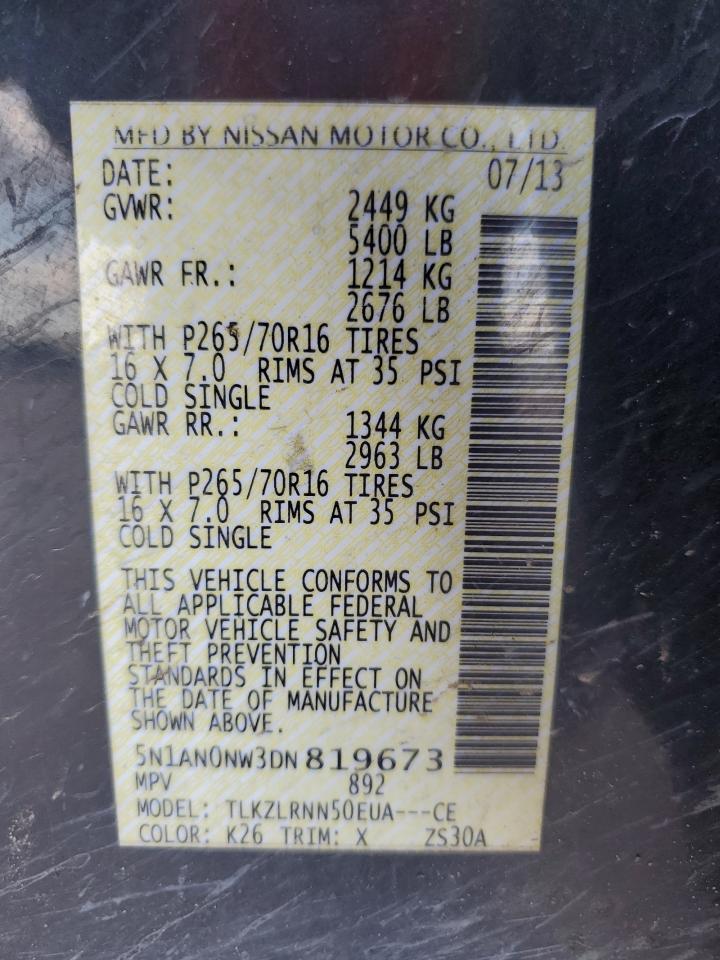 2013 Nissan Xterra X VIN: 5N1AN0NW3DN819673 Lot: 65218594