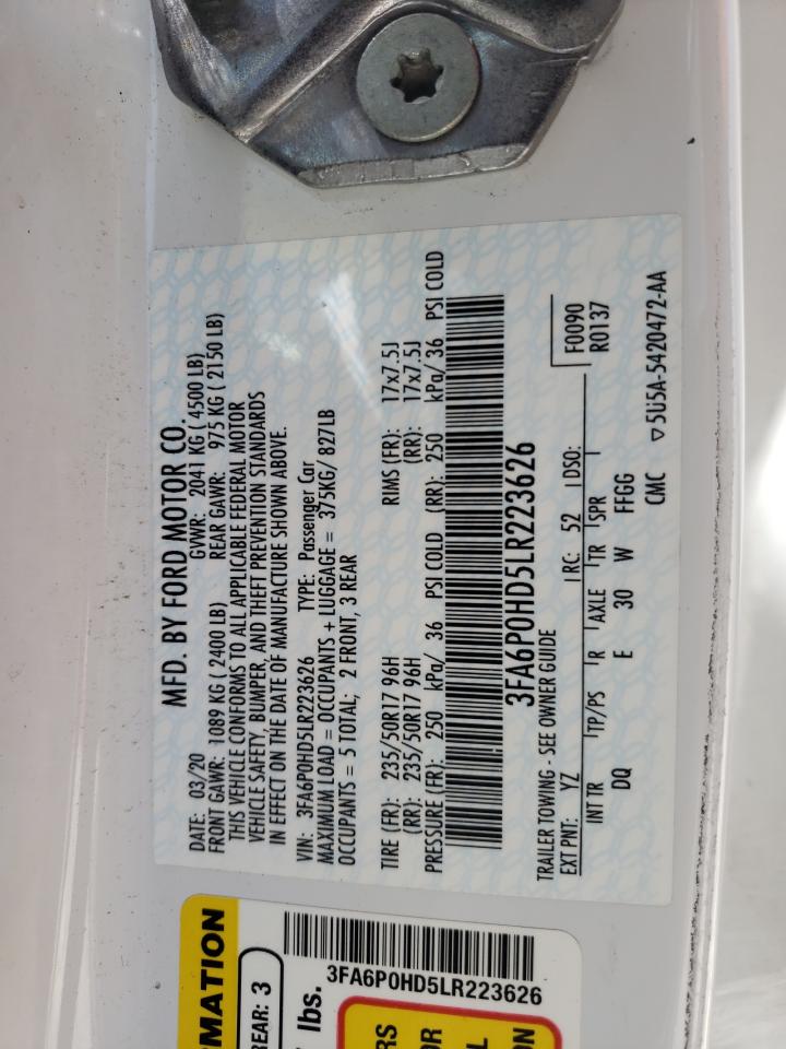 2020 Ford Fusion Se VIN: 3FA6P0HD5LR223626 Lot: 63304324