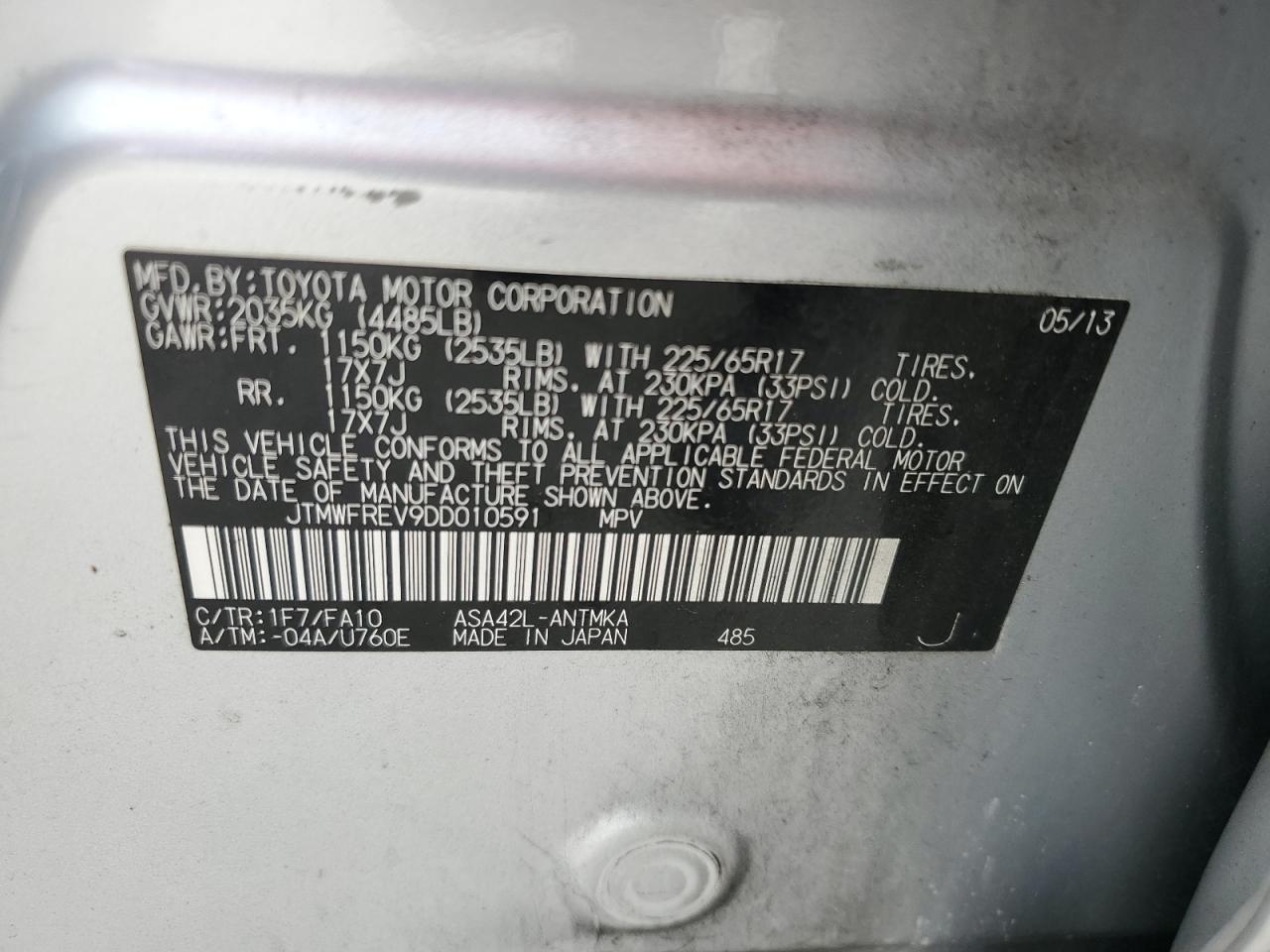 2013 Toyota Rav4 Xle VIN: JTMWFREV9DD010591 Lot: 61458274