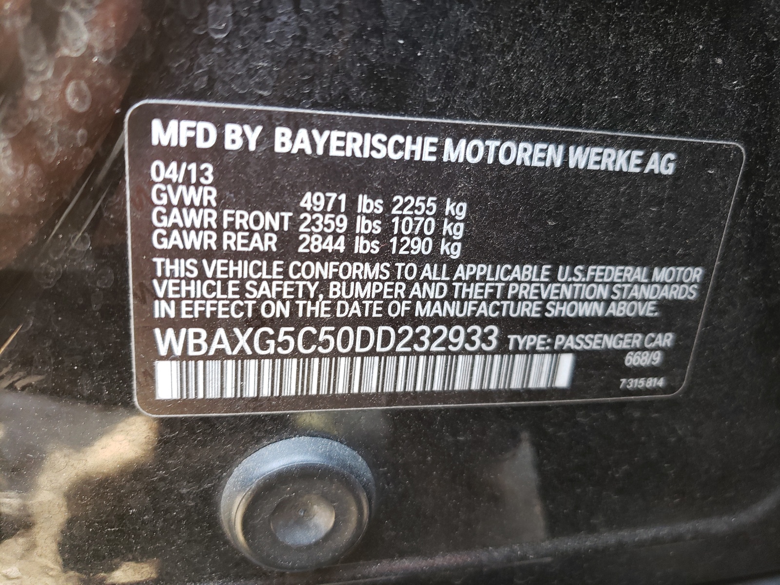 WBAXG5C50DD232933 2013 BMW 528 I