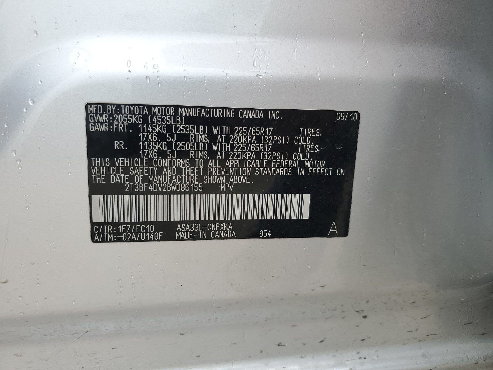 2T3BF4DV2BW086155 2011 Toyota Rav4