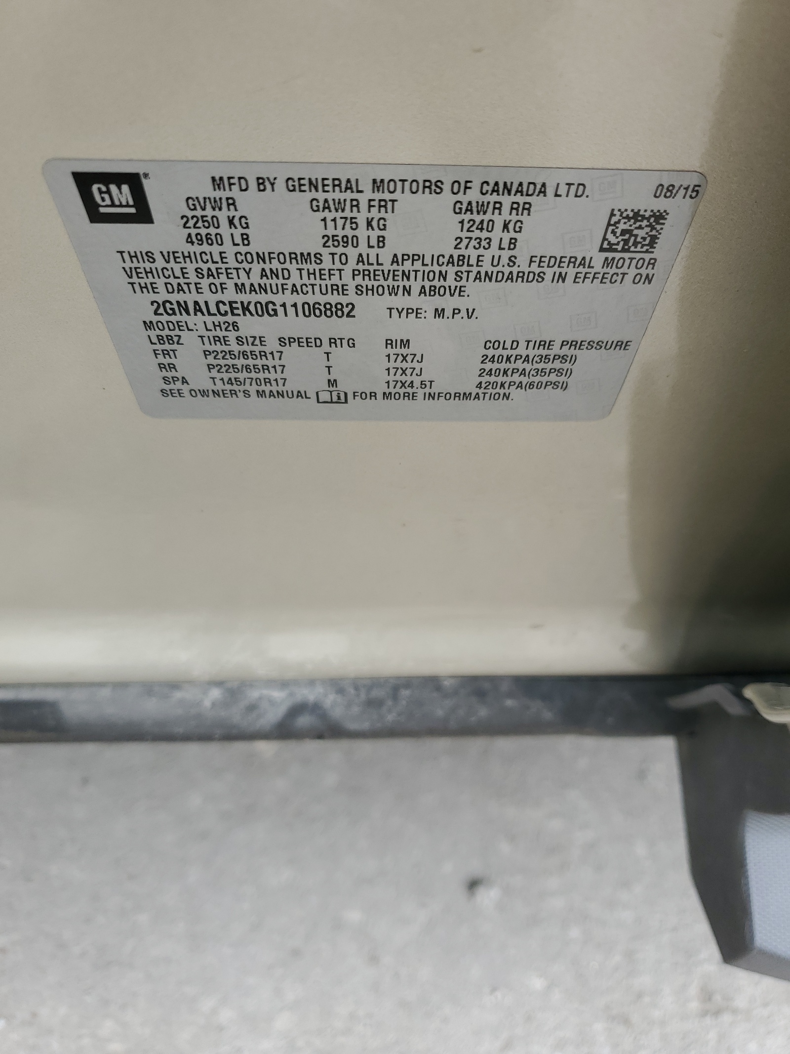 2GNALCEK0G1106882 2016 Chevrolet Equinox Lt