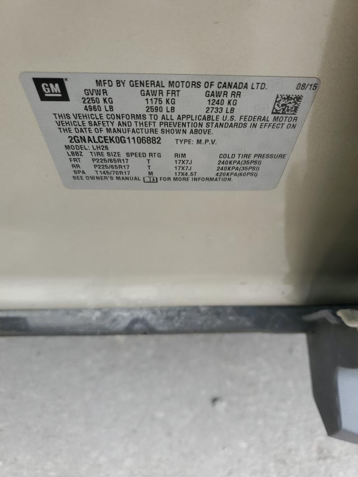 2016 Chevrolet Equinox Lt VIN: 2GNALCEK0G1106882 Lot: 63958504