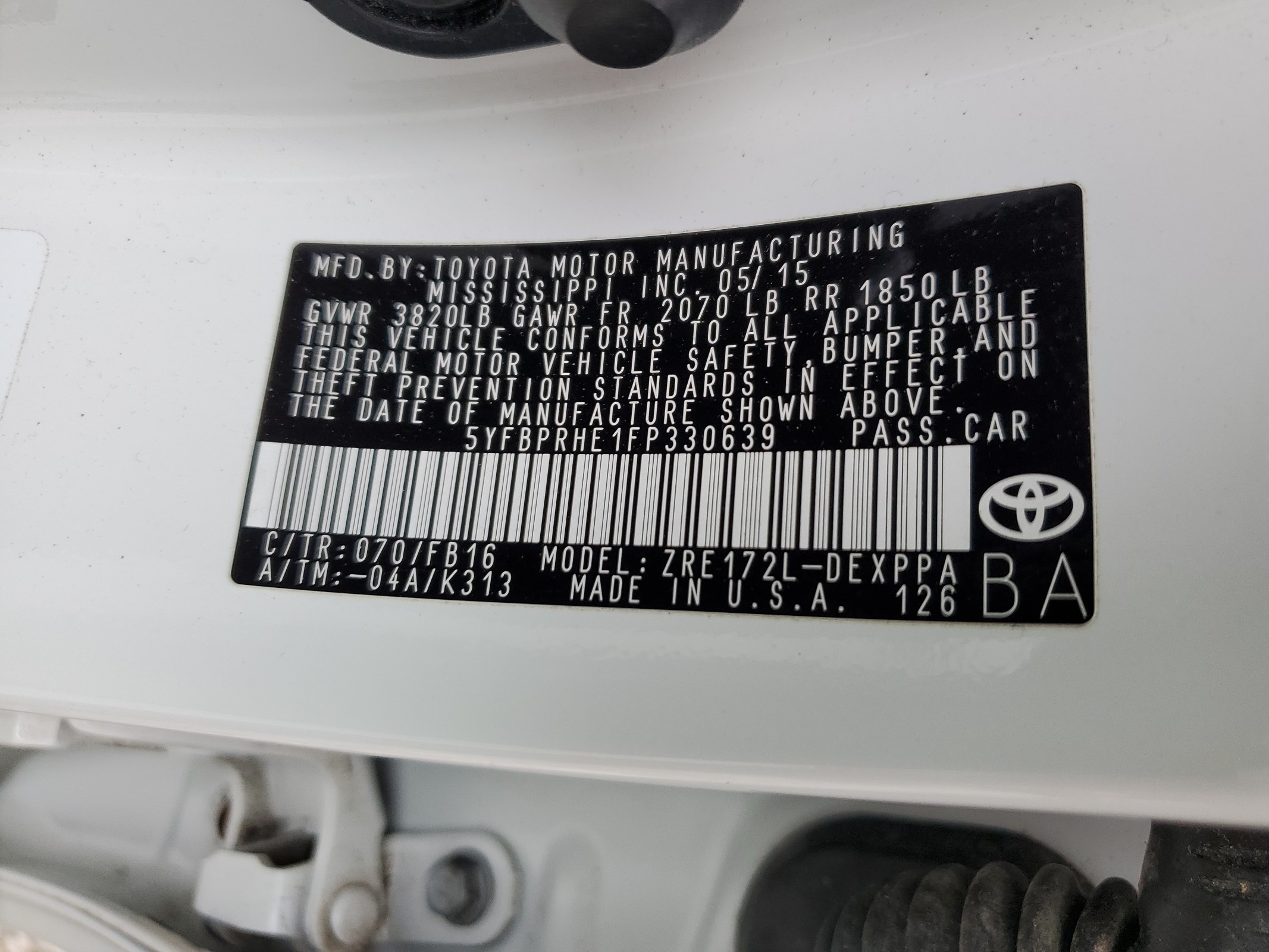 5YFBPRHE1FP330639 2015 Toyota Corolla Eco