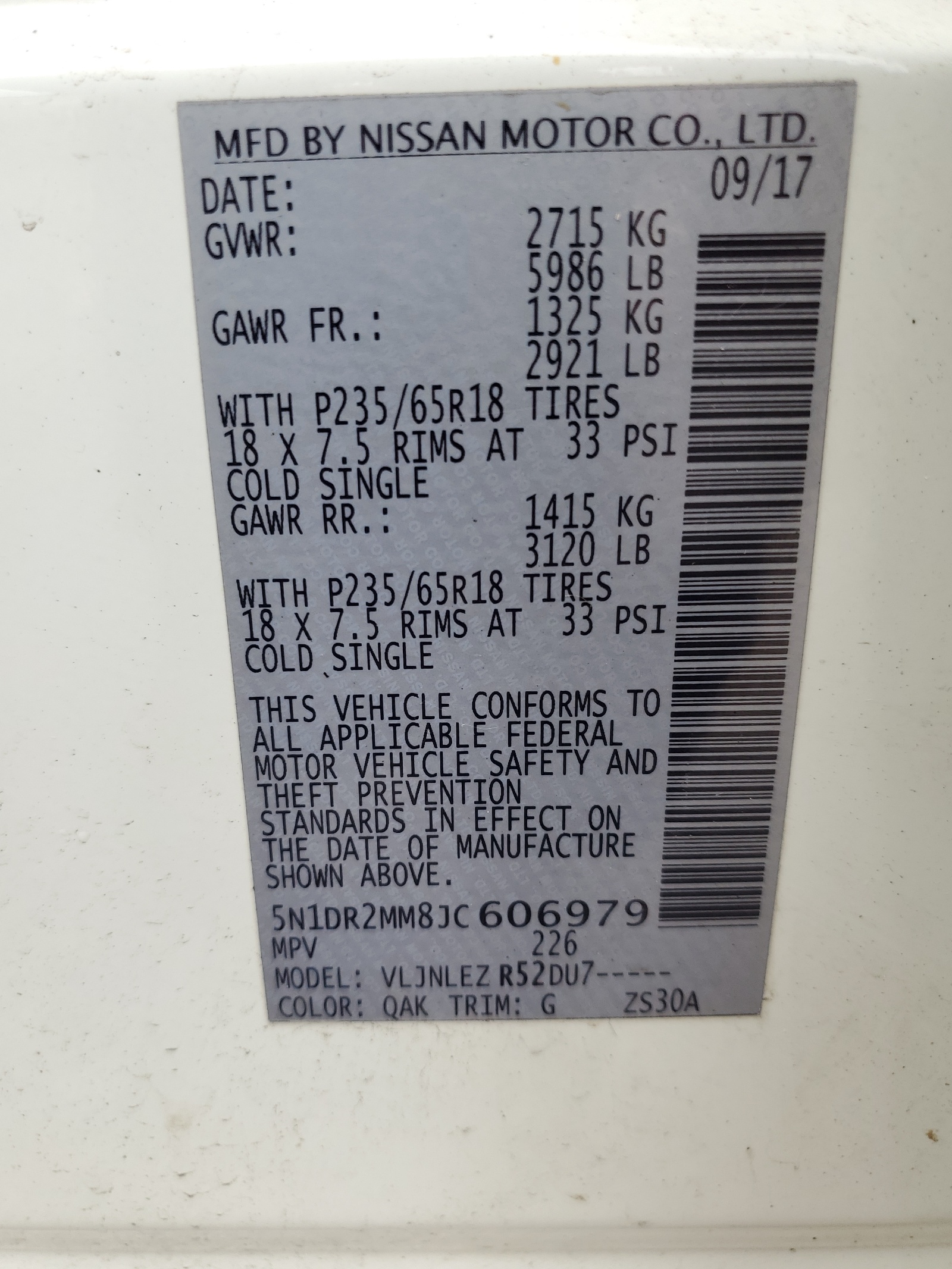 5N1DR2MM8JC606979 2018 Nissan Pathfinder S