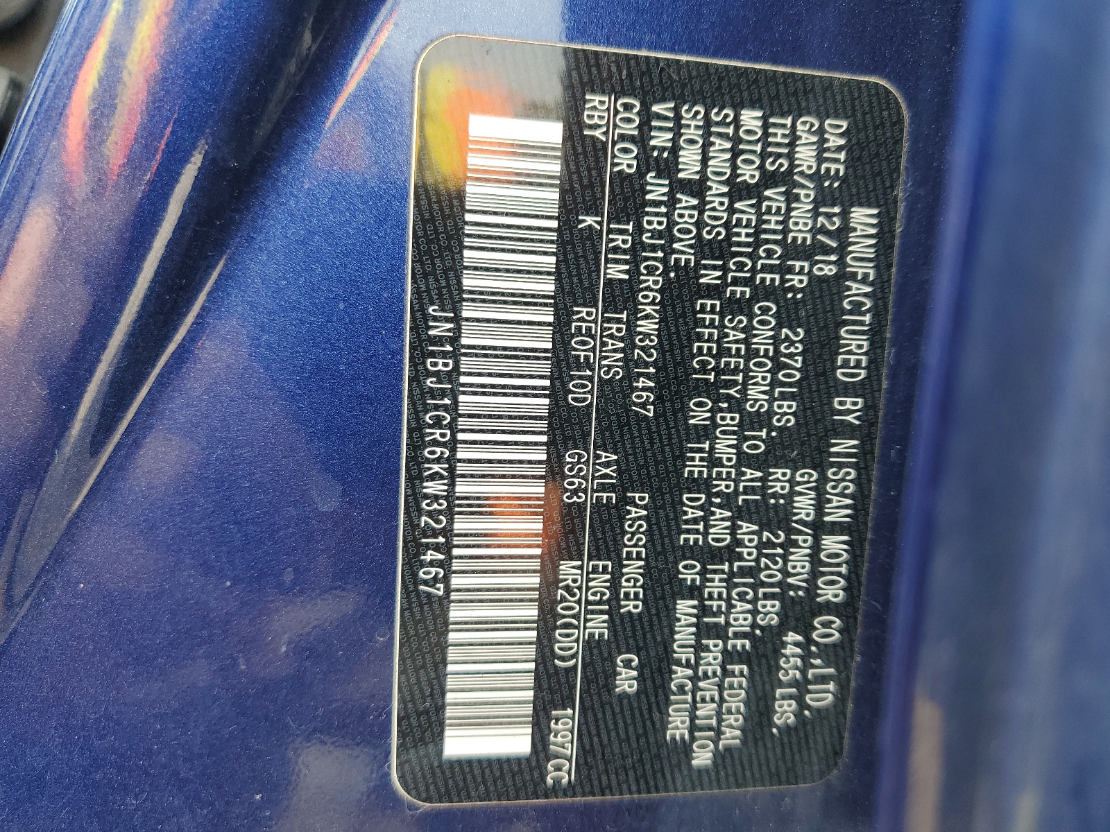 JN1BJ1CR6KW321467 2019 Nissan Rogue Sport S