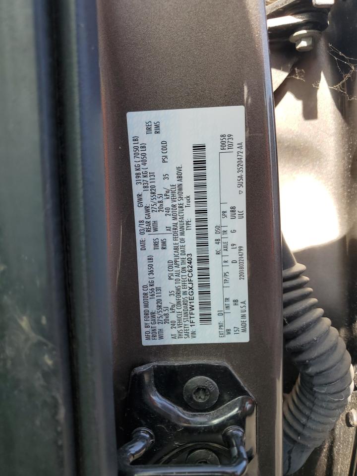 2018 Ford F150 Supercrew VIN: 1FTFW1EGXJFC62403 Lot: 62952624